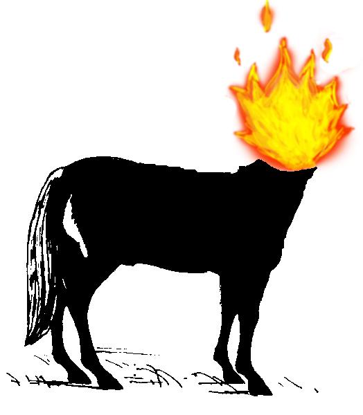 Desenho da mula sem cabeça com fogo no lugar da cabeça